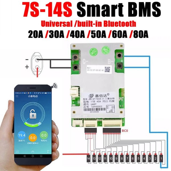 BMS inteligente con Bluetooth, 7S ~ 17S, JBD